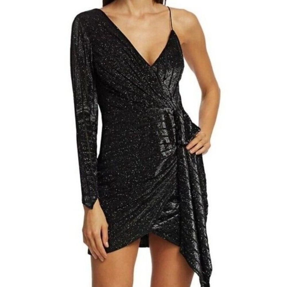 Retrofete Carole Dress Sz S Metallic One Shoulder Black Silver